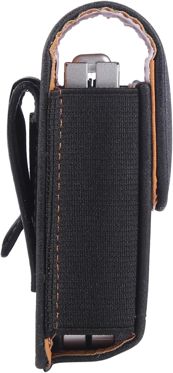 Universal Phone Holster Phone Pouch Case Belt Clip Belt Loops Card Slot Faux Leather for Man for Samsung Galaxy Z Flip 5/4/3 Motorola Razr Plus Razr+ 2023 (Black&Yellow, XS(3.7"x3.1"x1.1"))