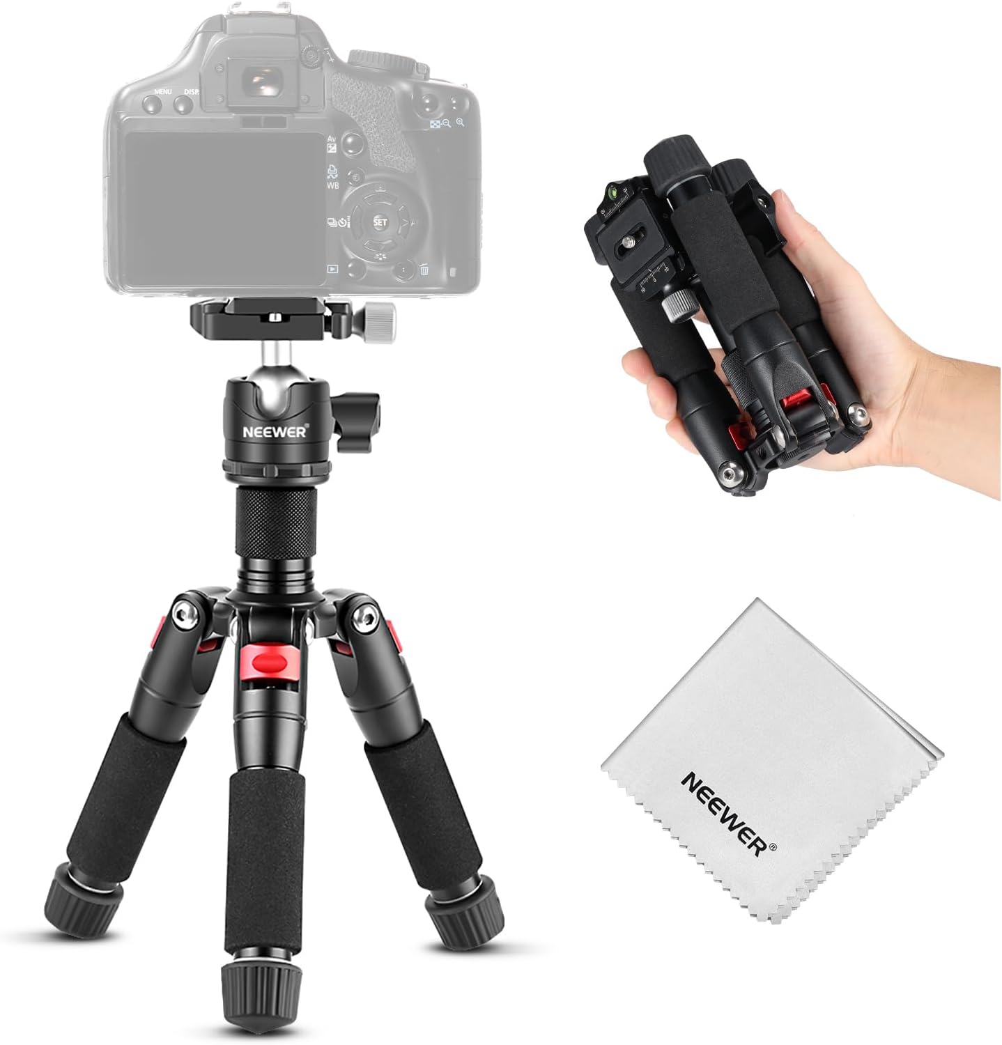 NEEWER Desktop Mini Tripod, 20'' Aluminum Alloy Small Table Top Desk Portable Travel Stand, 360° Ball Head, 1/4" QR Plate for DSLR Camera Camcorder Video Recording, Max Load 11 lbs, Cleaning Cloth