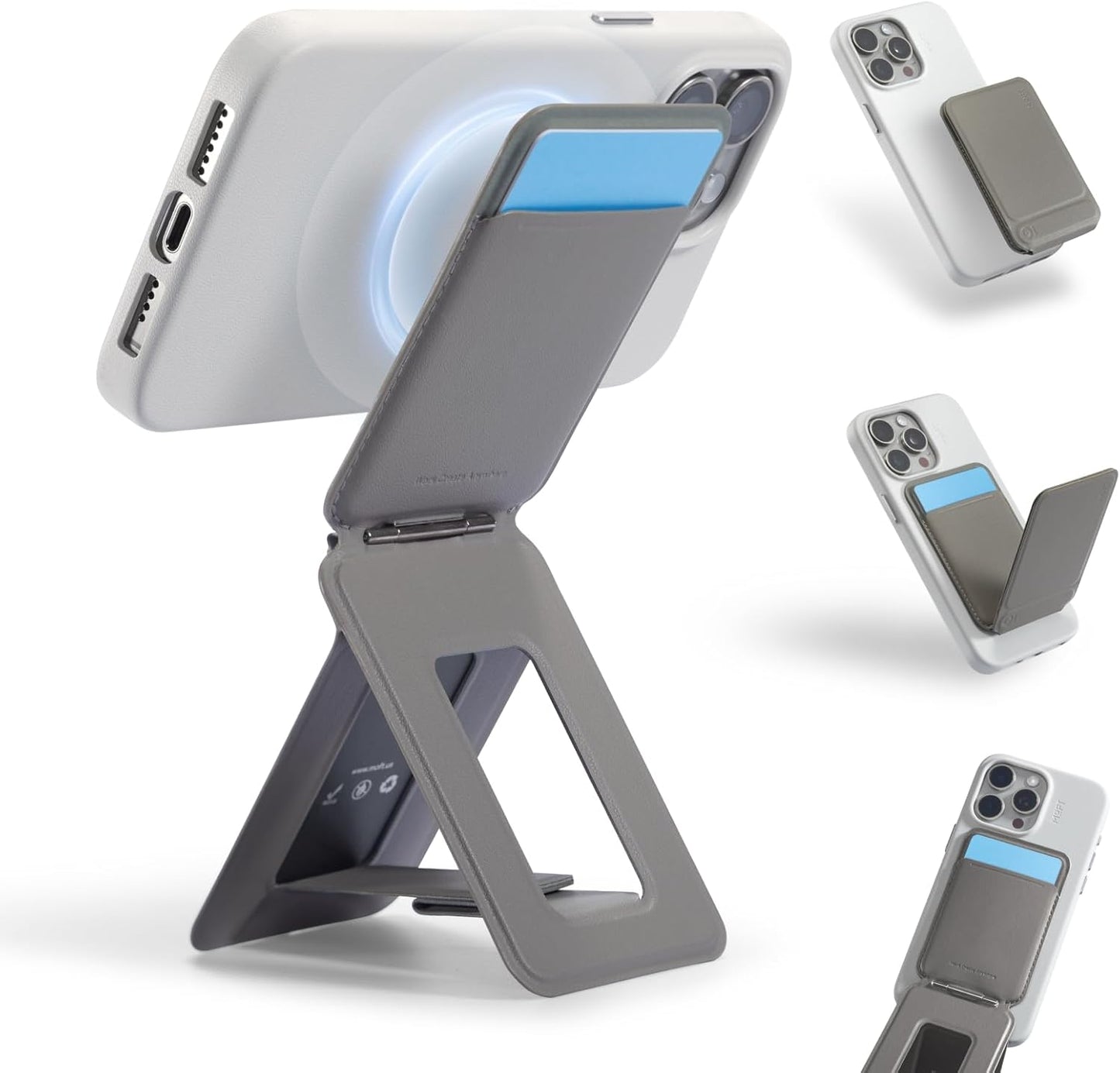 MOFT Phone Tripod Wallet, 3 in 1 Phone Stand MagSafe, NFC-Supported Magnetic Phone Wallet, MOVAS Vegan Leather Adjustable Card Holder, Taupe