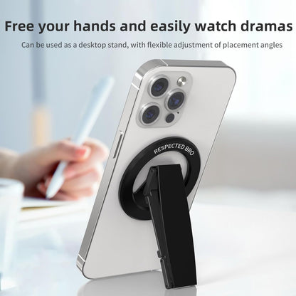 Magnetic-Phone-Grip-Stand, Magnetic Phone Ring Holder Kickstand with Silicone Finger Strap, Compatibility for iPhones, Androids, and More (Black)