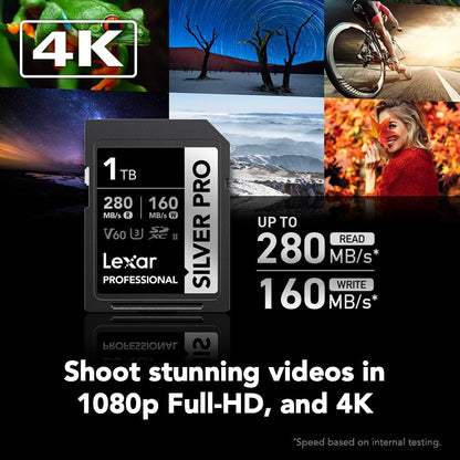 Lexar 1TB Professional Silver PRO SD Card, UHS-II, C10, U3, V60, Full HD, 4K, Up To 280MB/s Read SDXC Memory Card, For Professional Photographer, Videographer, Enthusiast (LSDSIPR001T-BNNNG)