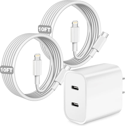 iPhone Charger,Dual Port USB C iPhone Charger Fast Charging Block,Super Fast Apple Double Type C Wall Chargers,2Pack 10FT Quick USB C Lightning Cable for iPhone 14 Pro Max/13 Pro/12/11/MiNi/XS/XR/8/SE