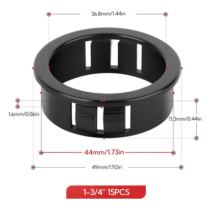 15PCS 1-3/4" Black Cable Snap Bushing Grommet, Snap in Cord Bushing Protect Cables