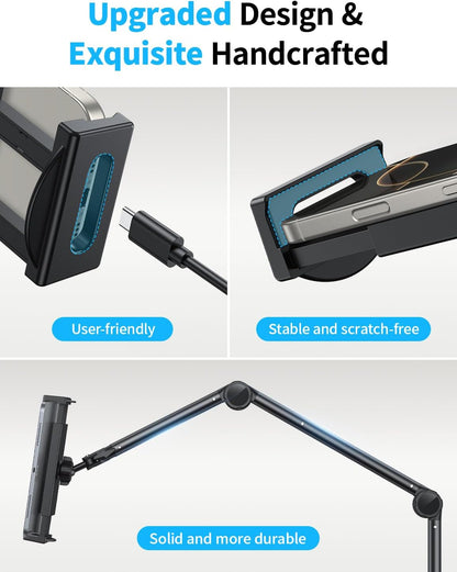 OMOTON Tablet Stand Mount for Desk, Adjustable Phone Holder for Bed with Metal Arm Fits for 4.7-11 Inches iPad Pro, Air/Mini, Kindle and Phones