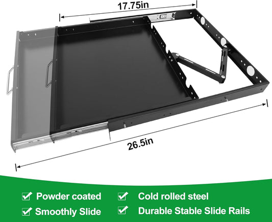 1U Keyboard Drawer 19in Sliding Keyboard Tray 17.75in Deep -Depth After Extension 26.75in with Cable Manager for Server Rack/Cabinet/Thickened Cold Rolled Steel GLOBALRACK 1U Drawer,17-26