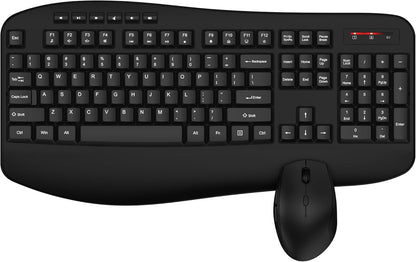 Wireless Keyboard and Mouse Combo, EDJO 2.4G Full-Sized Ergonomic Computer Keyboard with Wrist Rest and 3 Level DPI Adjustable Wireless Mouse for Windows, Mac OS Desktop/Laptop/PC（Classic Black）