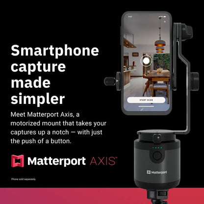 Matterport Axis Gimbal Stabilizer for Smartphone Camera - Motorized Rotating Mount for Professional 3D 360 Photo Scans Includes Portable Tripod, Remote and 12 Month Starter Kit for 3D Model Scans