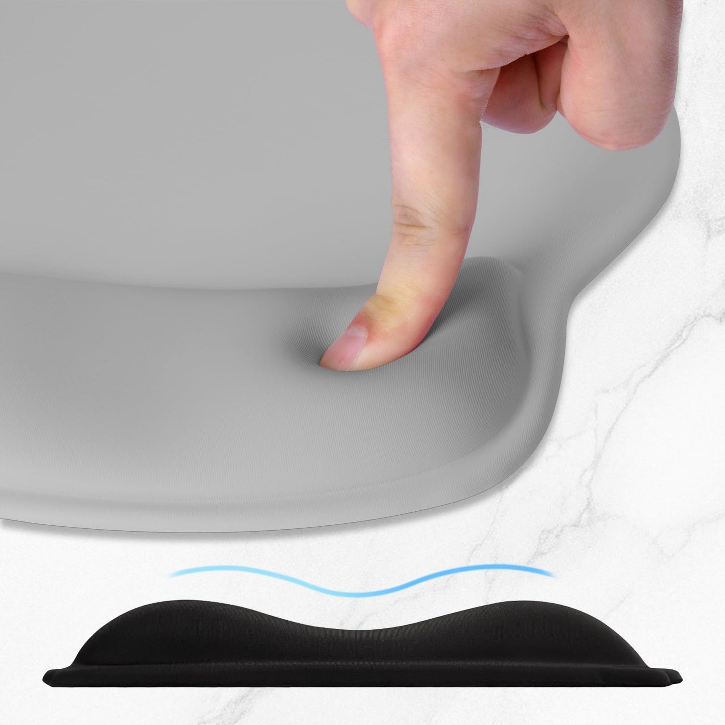 ITNRSIIET Ergonomic Mouse Pad with Wider Memory Foam Wrist Rest +17% - Curved Cushion Reduces Pressure 20%, Pain Relief, Non-Slip, Smooth, Cute Colors, 9.85 x 9 in, Space Gray