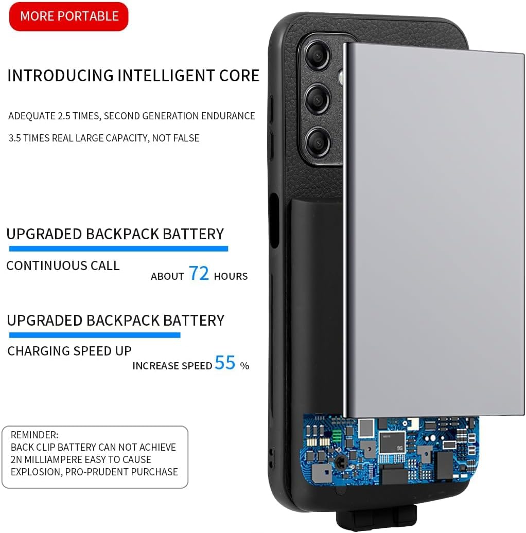 Fey Battery Case for Galaxy A34, Extended Charging Cases for Samsung Galaxy A34 5000mAh Rechargeable External Backup Power Bank Charger Cover, Black