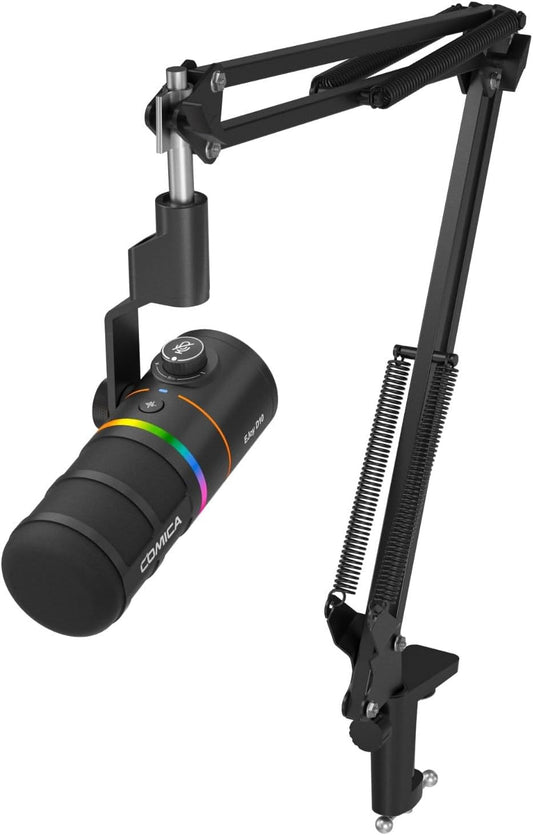 COMICA EJoy D10 A USB/XLR Dynamic Microphone with RGB Light &CalMix Denoise &Mute Button- Studio-Quality Cardioid Mic with Boom Arm Stand for Gaming, Streaming, Podcast,YouTube(PC/PS5/Xbox/Mac-Black
