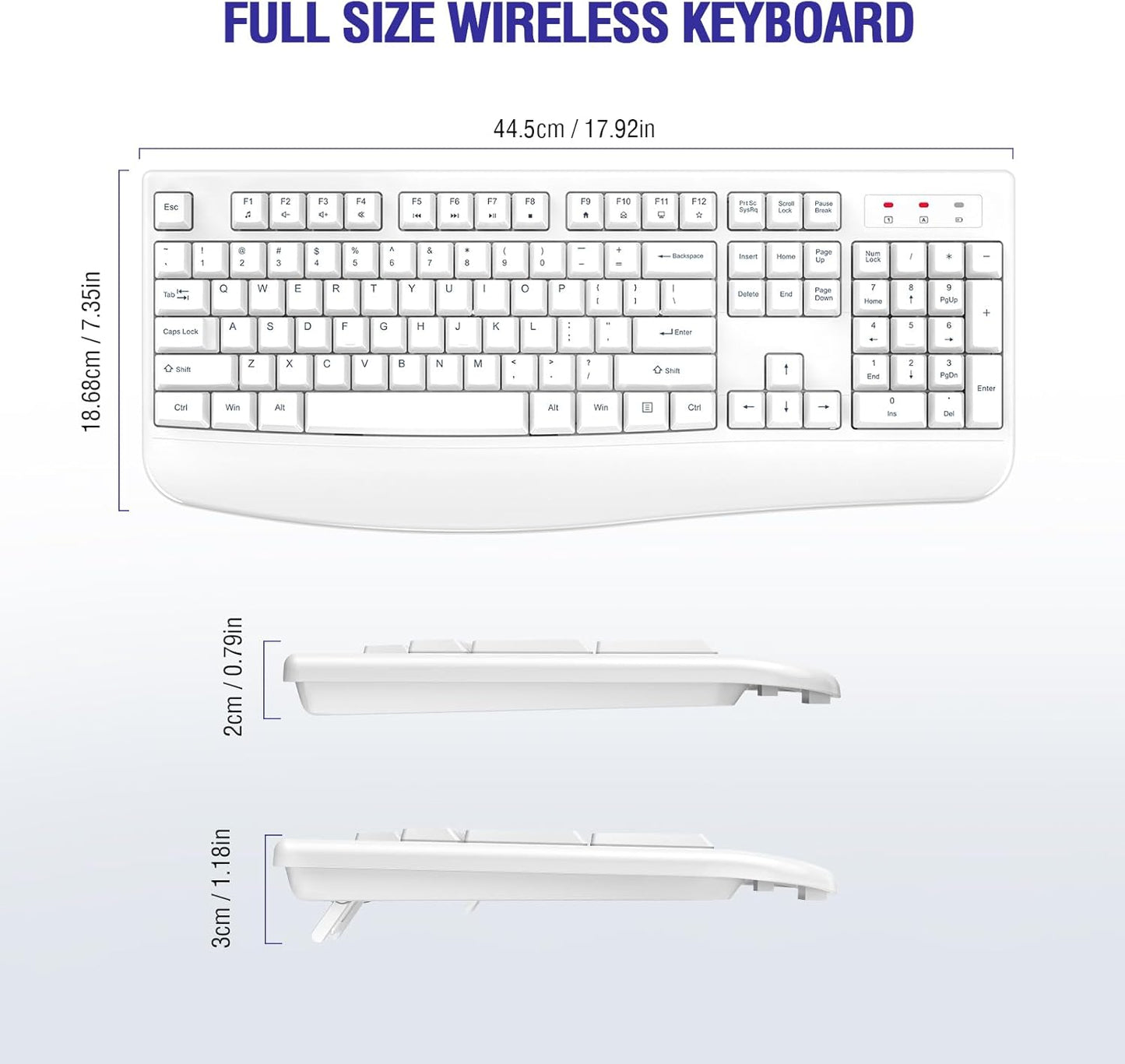 Wireless Keyboard, 2.4G Full-Sized Ergonomic Wireless Computer Keyboard with Wrist Rest for Windows, Mac OS Laptop/PC/Desktop/Notebook (White)