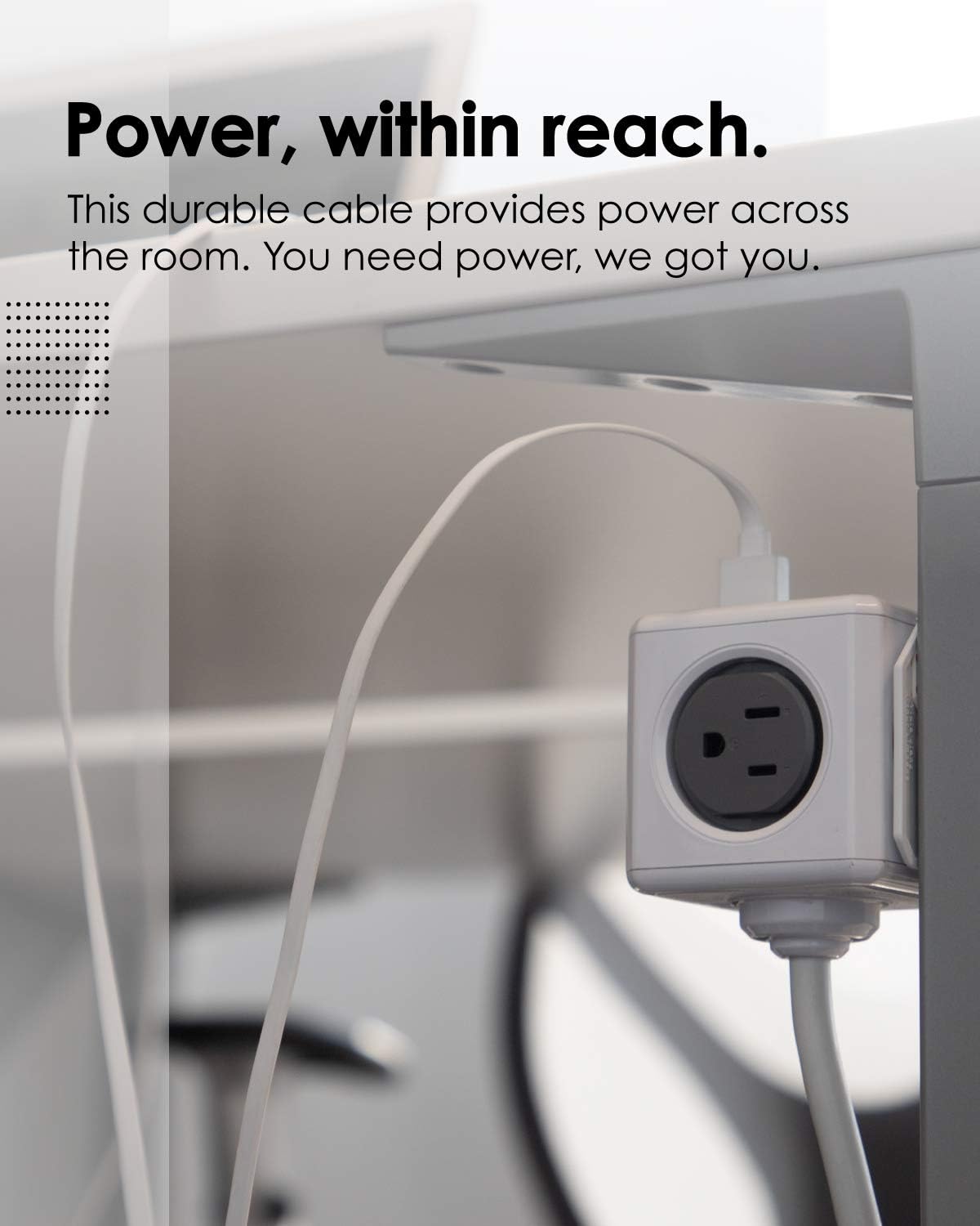 Allocacoc, PowerCube |ExtendedUSB|, 4 outlets, 2 USB Ports, 5 feet cable, Mounting dock, Surge Protection, Childproof Sockets, ETL Certified (Blue)