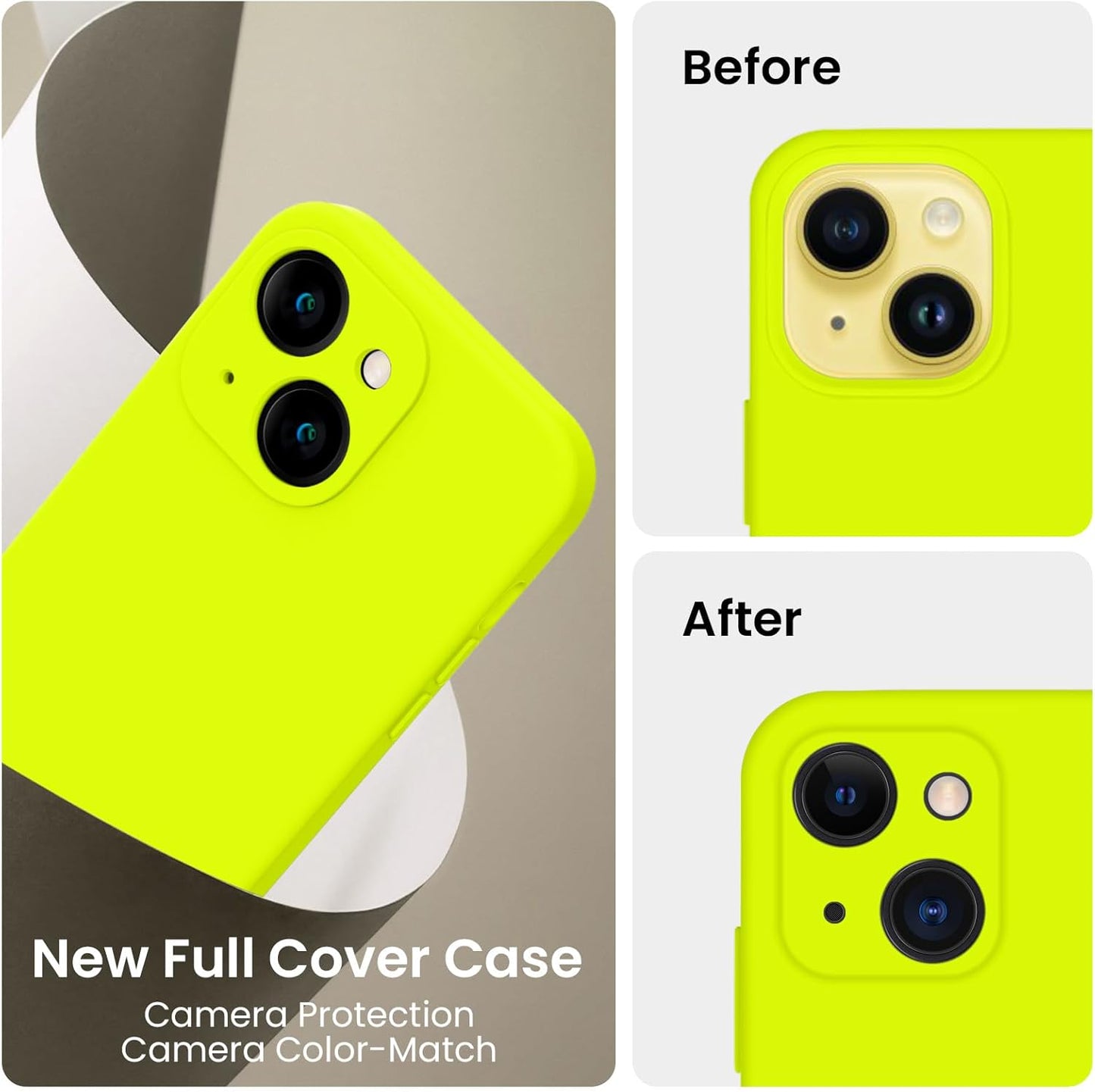 FireNova Designed for iPhone 14 Case, Silicone Upgraded [Camera Protection] Phone Case with [2 Screen Protectors], Soft Anti-Scratch Microfiber Lining Inside, 6.1 inch, Fluorescent Green
