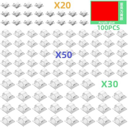 100 PCS Cable Clips Cord Organizer (Small, Medium,Large),Wire Holder for Cable Management, Outdoor Light Clips Light Hooks for LED String,Car Dash Cam, Extension Cord (Clear)