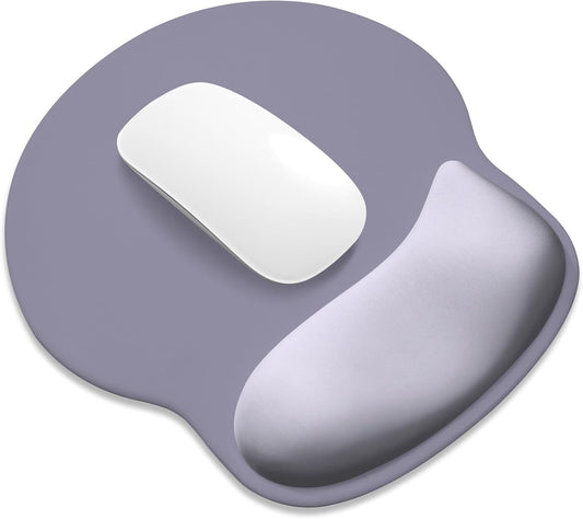 ITNRSIIET Ergonomic Mouse Pad with Wider Memory Foam Wrist Rest +17%, Curved Cushion Reduces Pressure 20%, Pain Relief, Non-Slip, Smooth, Cute Color Desk Accessory, 9.85 x 9 inch, Mist Gray