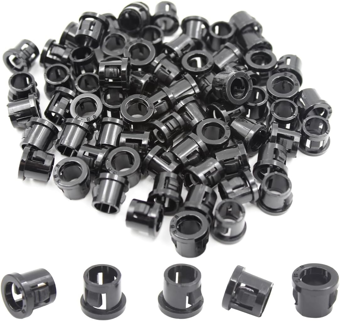 5/16"(8mm) Black Snap-in Knockout Insulating Bushing Grommets, Plastic Cable Hole Grommets for Wiring, Round Nylon Snap in Locking Electrical Wire Cord Hose & Tubing Bushings Grommets, 70pcs