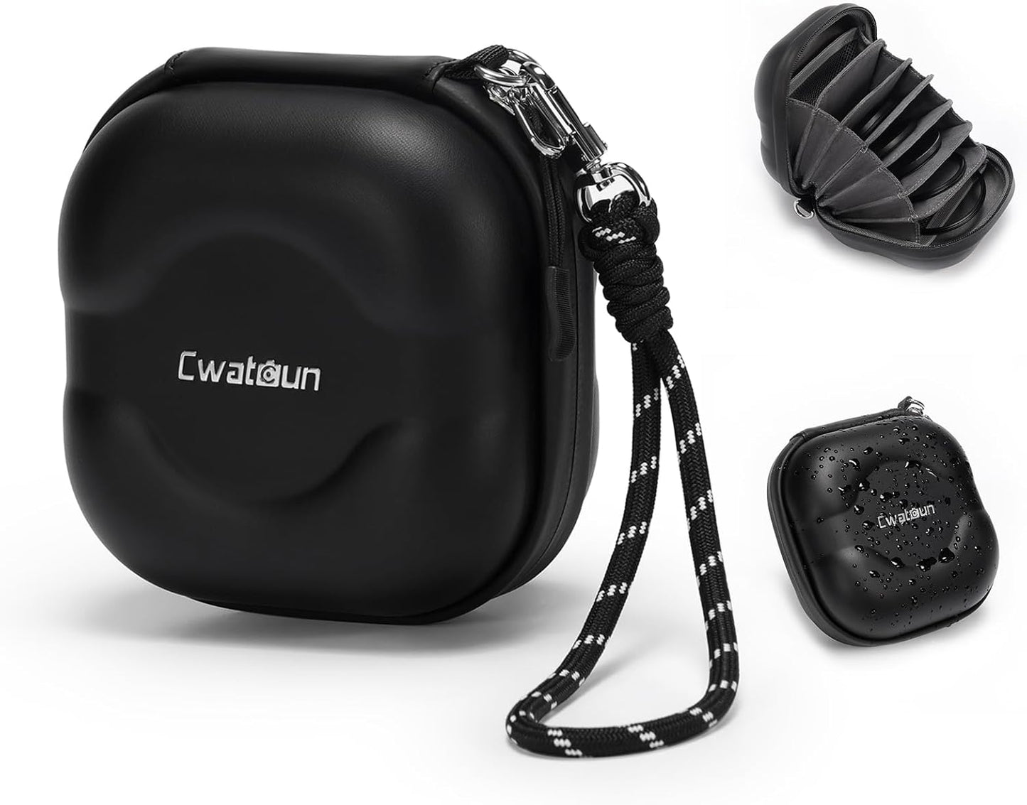 Cwatcun Hard Shell Lens Filter Case, Camera Filter Case for 7 Filters Up to 100mm with Hand Strap, Dustproof & Waterproof Camera Lens Filter Storage Case for ND UV CPL Filter Pouch