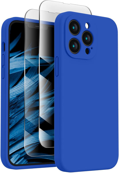 FireNova Designed for iPhone 13 Pro Max Case, Silicone [Camera Protection] Phone Case with [2 Screen Protectors], Soft Anti-Scratch Microfiber Lining Inside, 6.7 inch, Klein Blue