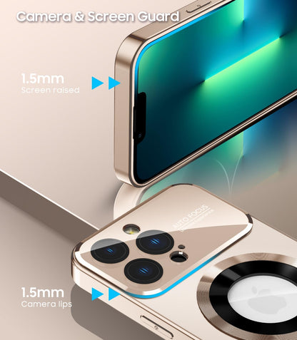 Magnetic for iPhone 13 Pro Max Case, Compatible with MagSafe, Built-in Camera Lens Protector, Logo View, Military Grade Drop Proof Phone Case Cover, Desert Titanium