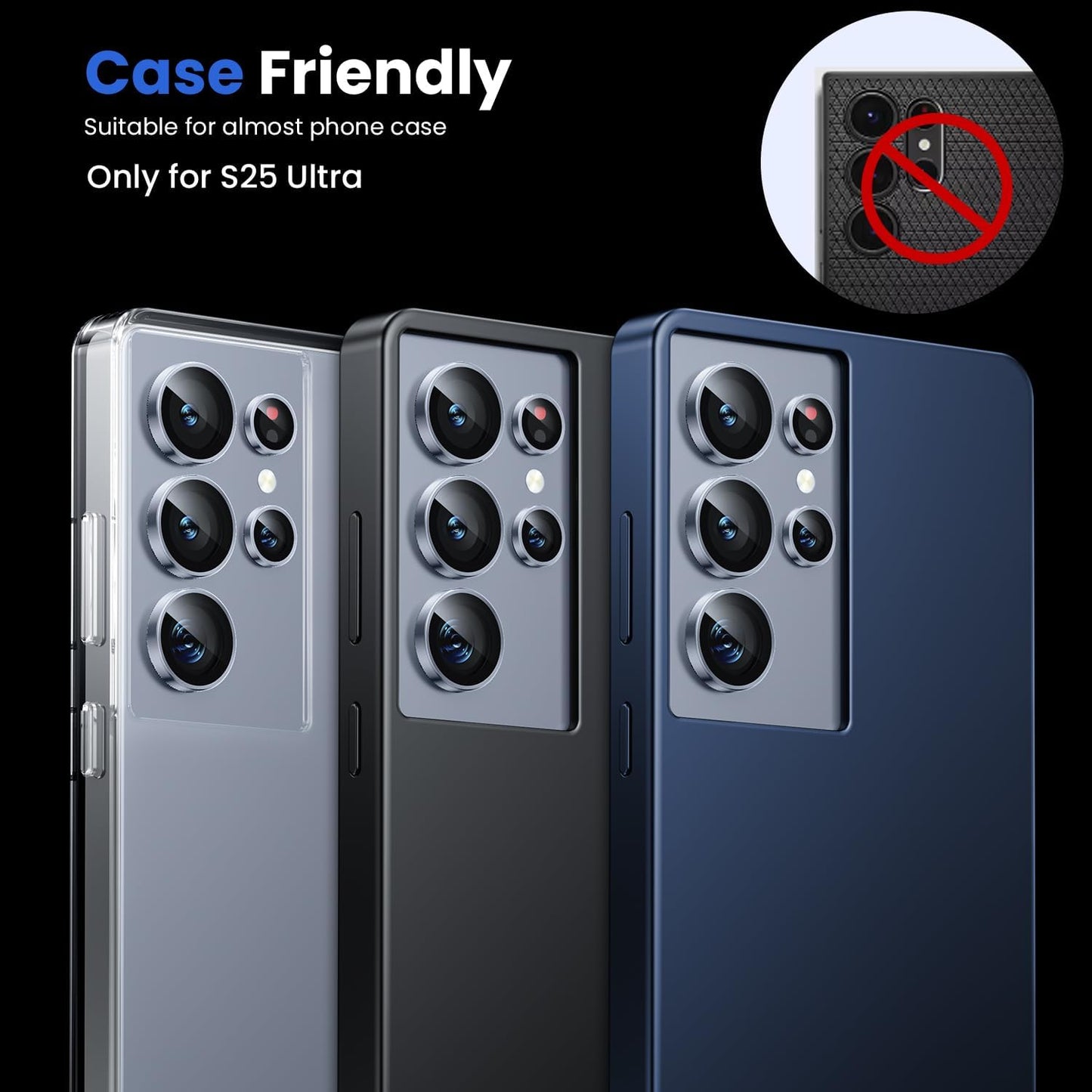 WSKEN for Samsung Galaxy S25 Ultra Camera Lens Protector - Ultra Thin Case Friendly, 9H Shatterproof Tempered Glass with Aluminum Metal Circle Camera Screen Protector Cover Accessories, Blue