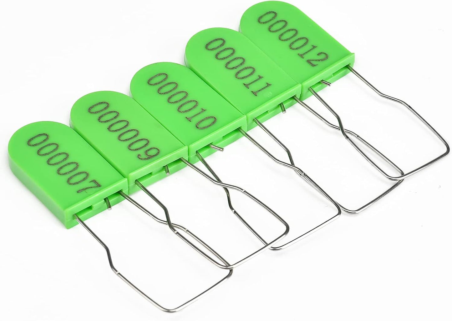 100PCS Plastic Padlock Security Seals Metal Wire Padlocks Electric Meter Lockout Tags Self-Locking Numbered Anti Tamper Seal Tags Green