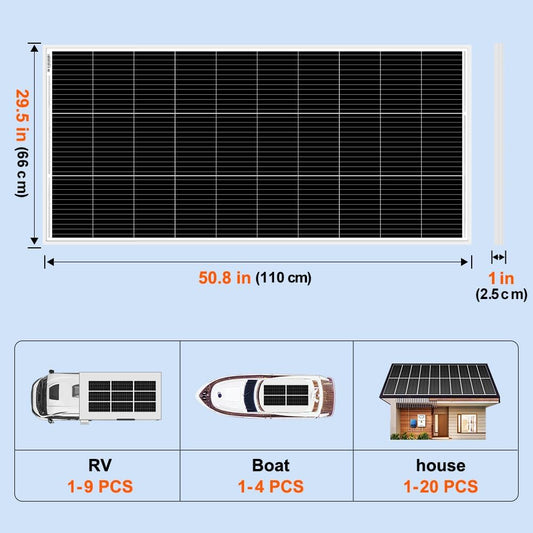 DOKIO 200W Monocrystalline Solar Panel 12V, 12BB Half-Cell High Efficiency Glass Module with Aluminum Frame, MC4 Connector, Pre-Drilled Holes for RV, Boat, Roof, Off-Grid Power