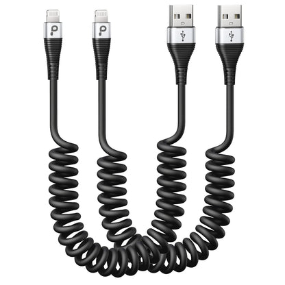 Coiled iPhone Charger Cable for Car, Lightning Cable 2 Pack 5ft, [Apple MFi Certified] Short iPhone Charger Cord Compatible with iPhone 14/13/12/11 Pro Max/XR/8/iPad/CarPlay