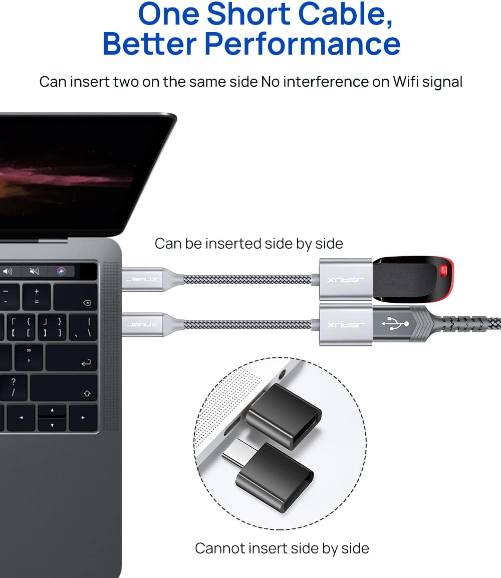 JSAUX USB C to USB Adapter [2 Pack], USB Type C Male to USB 3.0 Female OTG Cable Thunderbolt3 to USB Adapter Compatible with MacBook Pro/Air 2019 2018 2017, Galaxy S23 S23+ Ultra Note 10 S9 S8-Silver