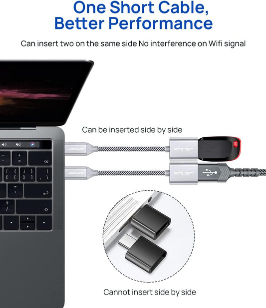 JSAUX USB C to USB Adapter [2 Pack], USB Type C Male to USB 3.0 Female OTG Cable Thunderbolt3 to USB Adapter Compatible with MacBook Pro/Air 2019 2018 2017, Galaxy S23 S23+ Ultra Note 10 S9 S8-Silver