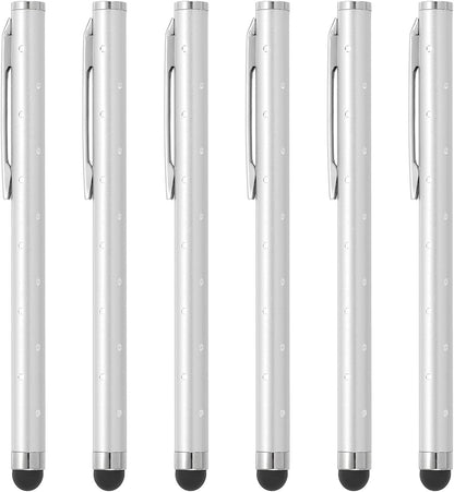PATIKIL Stylus Pens for Touch Screens, 6 Pcs High Precision Universal Bling Stylus Crystal Metal Capacitive Pen for Touch Screen Devices Phone Tablets Laptop, Silver