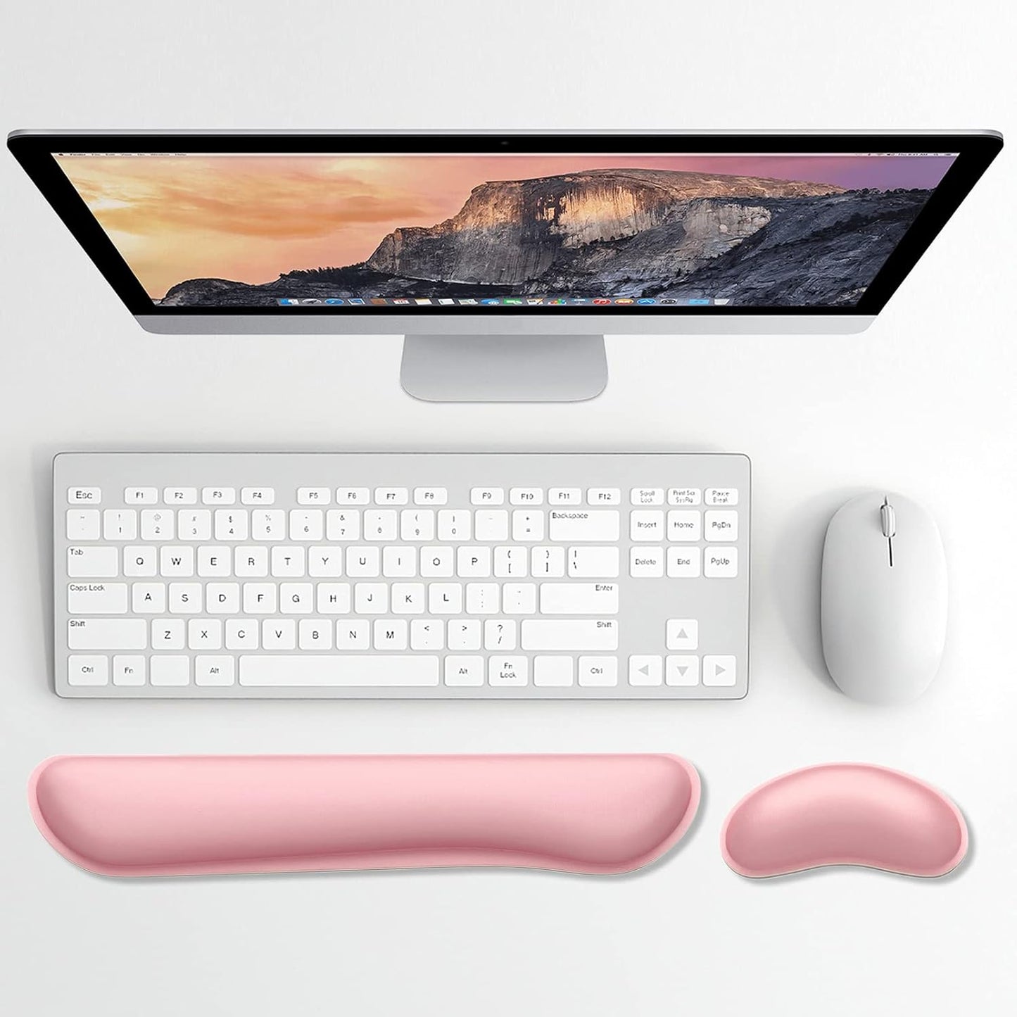 Dapesuom Enlarge Keyboard Wrist Rest, Memory Foam Wrist Cushion for Desk Mats Support, Cute Typing Pain Relief Keyboard Mouse Pad Rests Set with Non-Slip Base for Gaming Laptop Office, Rose Pink