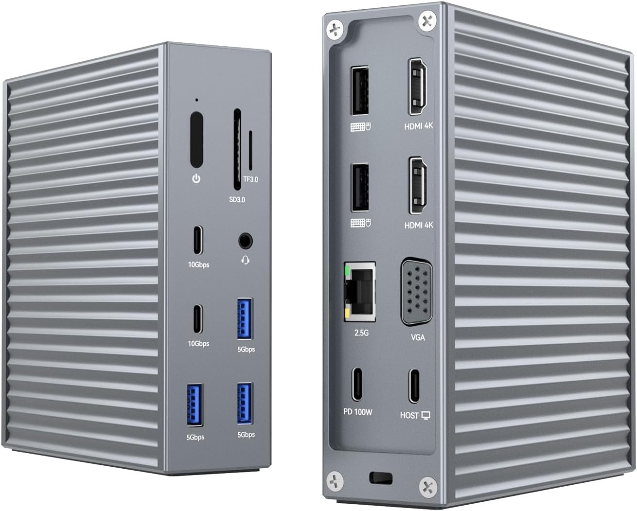 ACASIS USB C Docking Station Dual Monitor, 16-in-1 Laptpop Docking Station with 2* HDMI,VGA,2.5G Ethernet,SD/TF10Gbps USB-C 3.1,3.5mm Audio,PD100W,USBC Hub for MacBook/Dell/Lenovo/HP/ThinkPad (Sliver)