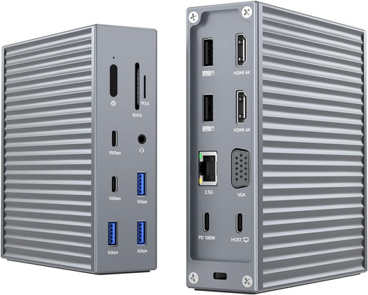 ACASIS USB C Docking Station Dual Monitor, 16-in-1 Laptpop Docking Station with 2* HDMI,VGA,2.5G Ethernet,SD/TF10Gbps USB-C 3.1,3.5mm Audio,PD100W,USBC Hub for MacBook/Dell/Lenovo/HP/ThinkPad (Sliver)