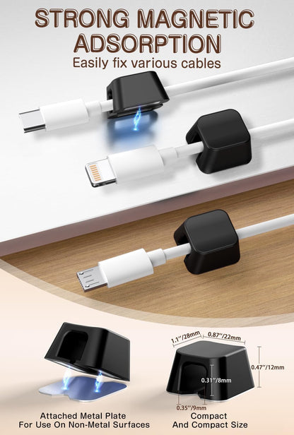 Maveek Magnetic Cord Clips, Cable Holder Magnet Silicone Cord Organizer Keyboard Keys Square Cable Management for Charging USB C Ethernet HDMI Home Office Car TV Cables (5 Pack, Black)