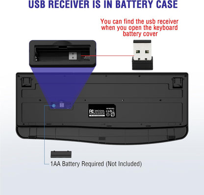 Wireless Keyboard, 2.4G Full-Sized Ergonomic Wireless Computer Keyboard with Wrist Rest for Windows, Mac OS Laptop/PC/Desktop/Notebook(Black)