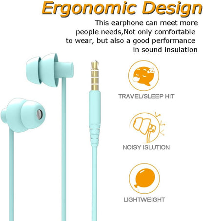 MAXROCK (TM Total Soft Silicon Headphones with Mic Sleep Travel Choice for Cellphones Tablets and 3.5mm Jack (Light Green)