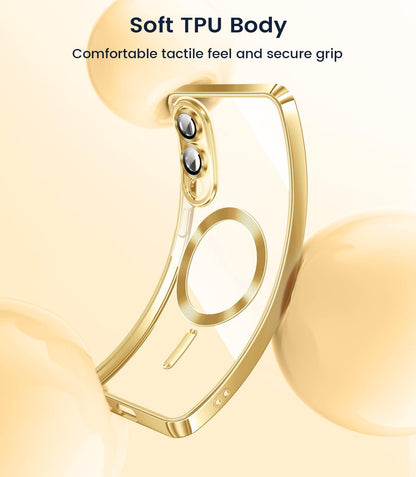 Slim Thin for Samsung Galaxy S25 Edge Case, Compatible with MagSafe, Built-in Camera Lens Protector, Shockproof Protective Phone Case, Soft Electroplated Clear Cover, Gold