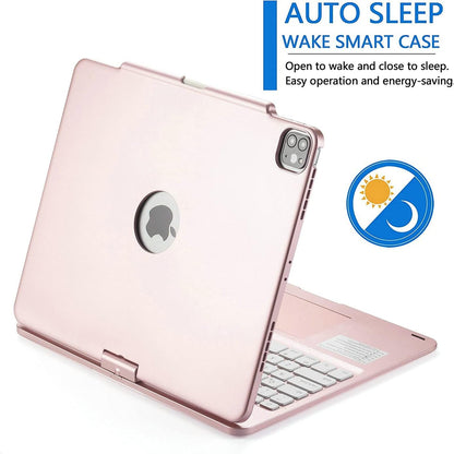 360° Rotatable Keyboard Case for iPad Air 13 inch (M3/M2-2025/2024)/Pro 12.9 (6th, 5th, 4th, 3rd Gen) with TouchPad, Backlits Aluminum Alloy Smart Case with trackpad Keyboard, Rose Gold