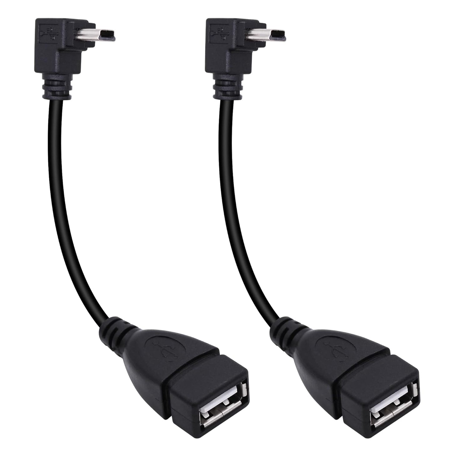 90 Degree Mini USB to USB A OTG Adapter Cable 5.5in Up Angle Mini USB 5-Pin Type B Male to USB Type A Female Adapter Cord for Digital Cameras,Black,14cm(2 Pack,UP)