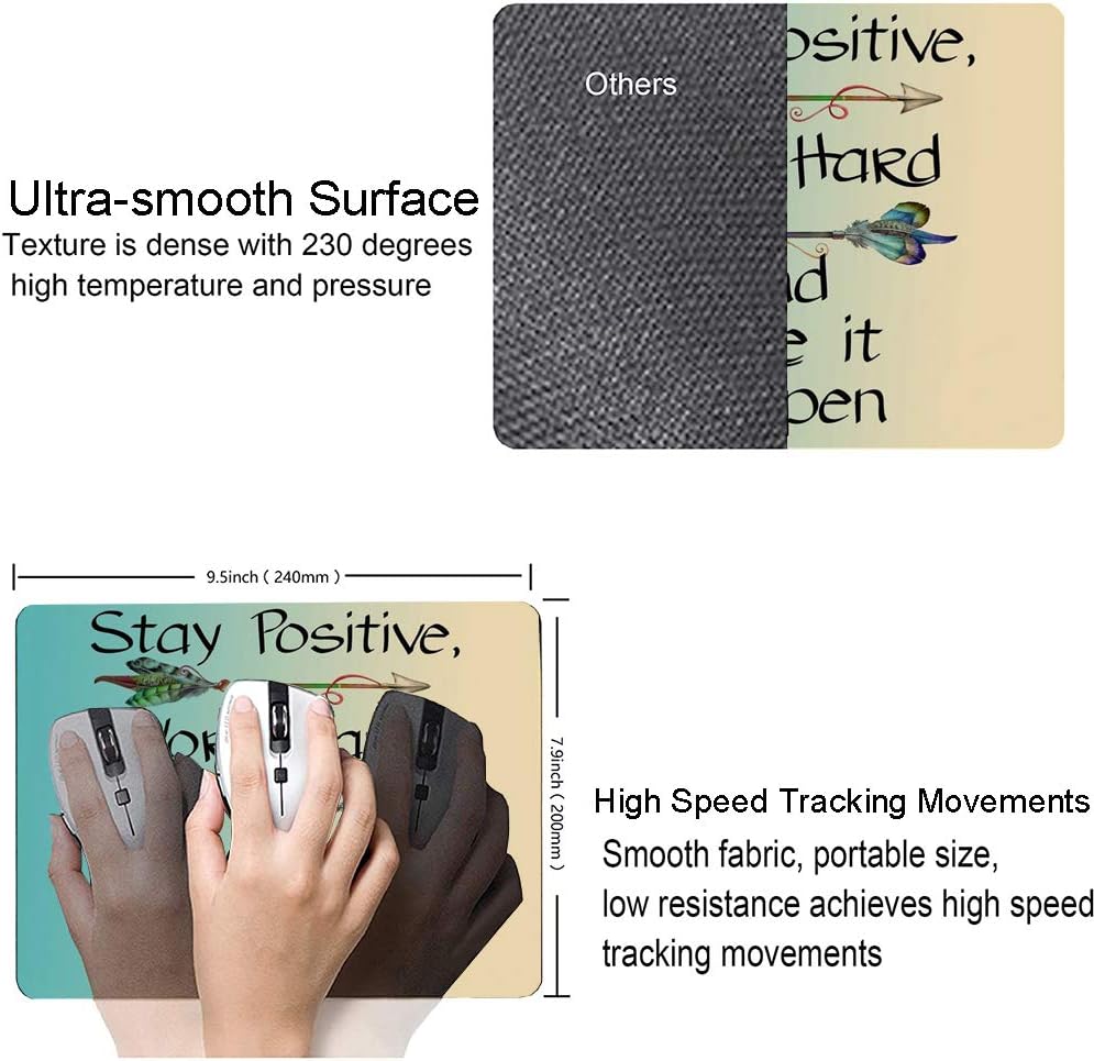 Gaming Mouse Pad,Stay Positive Work Hard and Make It Happen Mouse Pad Non-Slip Rubber Base Inspirational Mouse Pads for Computers Laptop Office, 9.5"x7.9"x0.12" Inch(240mm x 200mm x 3mm)