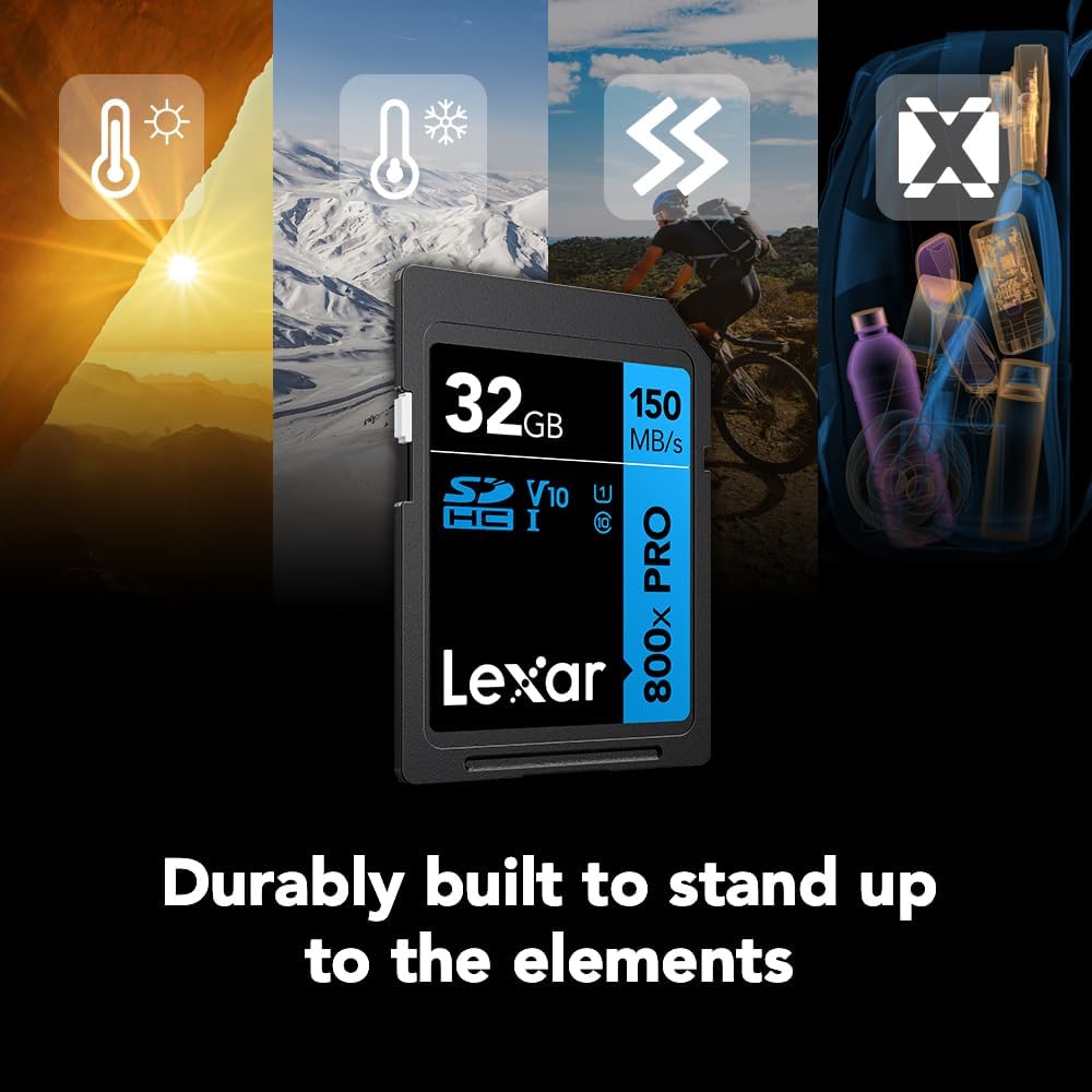 Lexar 32GB (3-Pack) High-Performance 800x PRO SD Card, UHS-I, C10, U1, V10, 4K, Up to 150MB/s Read Memory Card, for Point-and-Shoot & Mid-Range DSLR Cameras, HD Camcorders (LSD0800P032G-B3NNU)