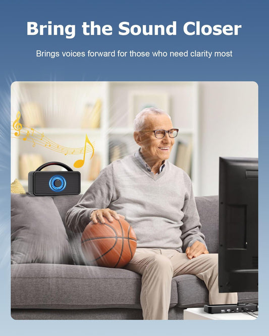 Wireless TV Speaker, Portable TV Audio Amplifier with Voice Clarifying Mode, Home TV Speakers with AUX/Optical/HDMI Input, 20-Hour Playback, Easy Plug & Play