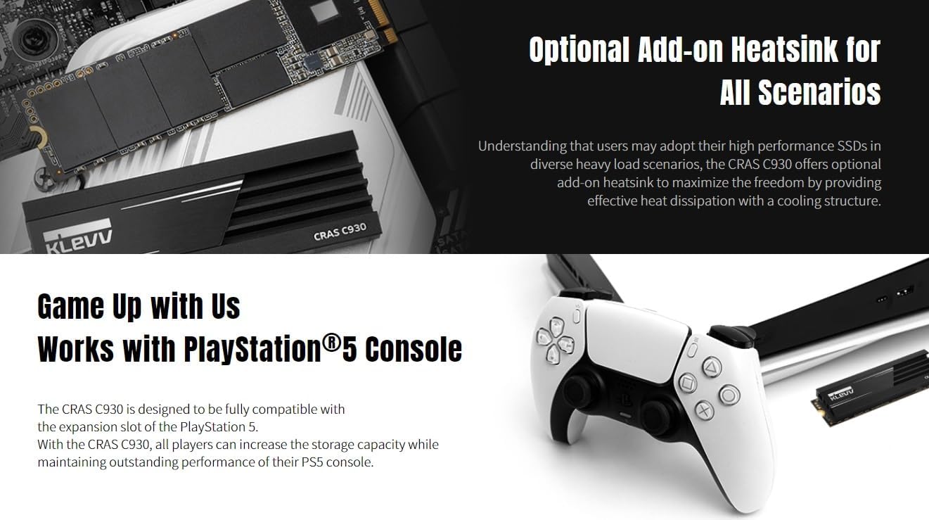 KLEVV CRAS C930 2TB M.2 2280 NVMe PCIe Gen4x4 Internal Gaming SSD Aluminium Heatsink Included, Compatible with PS5, up to 7400MB/s with DRAM Cash (K02TBM2SP0-C93)