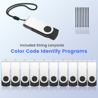 ABLAZE Flash Drives 1GB 20 Pack, USB 2.0 Thumb Drive Bulk with Lanyards Swivel Memory Stick U Disk 1GB Pendrive USB Pack (Black)