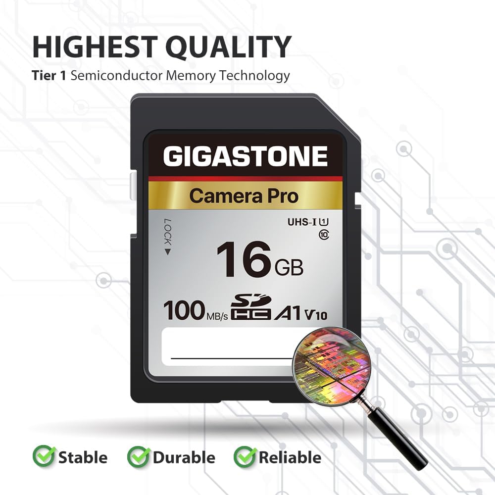 [5-Yrs Free Data Recovery] GIGASTONE 16GB SD Card 2-Pack, Camera Pro, A1 V10 SDHC Memory Card Compatible with SPYPOINT TACTACAM Trail Camera, with 2 Mini Cases.