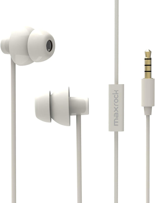 MAXROCK (TM Unique Total Soft Silicon Sleeping Headphones Earplugs Earbuds with Mic for Cellphones,Tablets and 3.5 mm Jack Plug (White)
