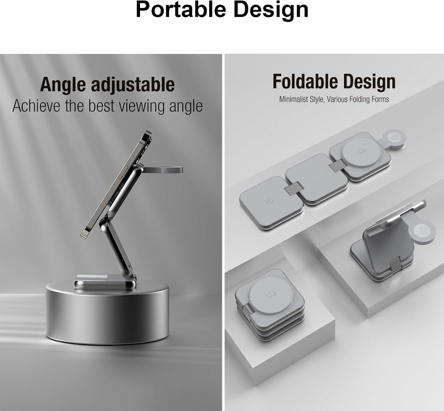 3 in 1 Charging Station for Apple Devices, Magnetic Foldable Wireless Charger, 15W Fast Charging for iPhone 12/13/14/15/16, Watches, and Earbuds, Compact Travel Design, Metal Frame