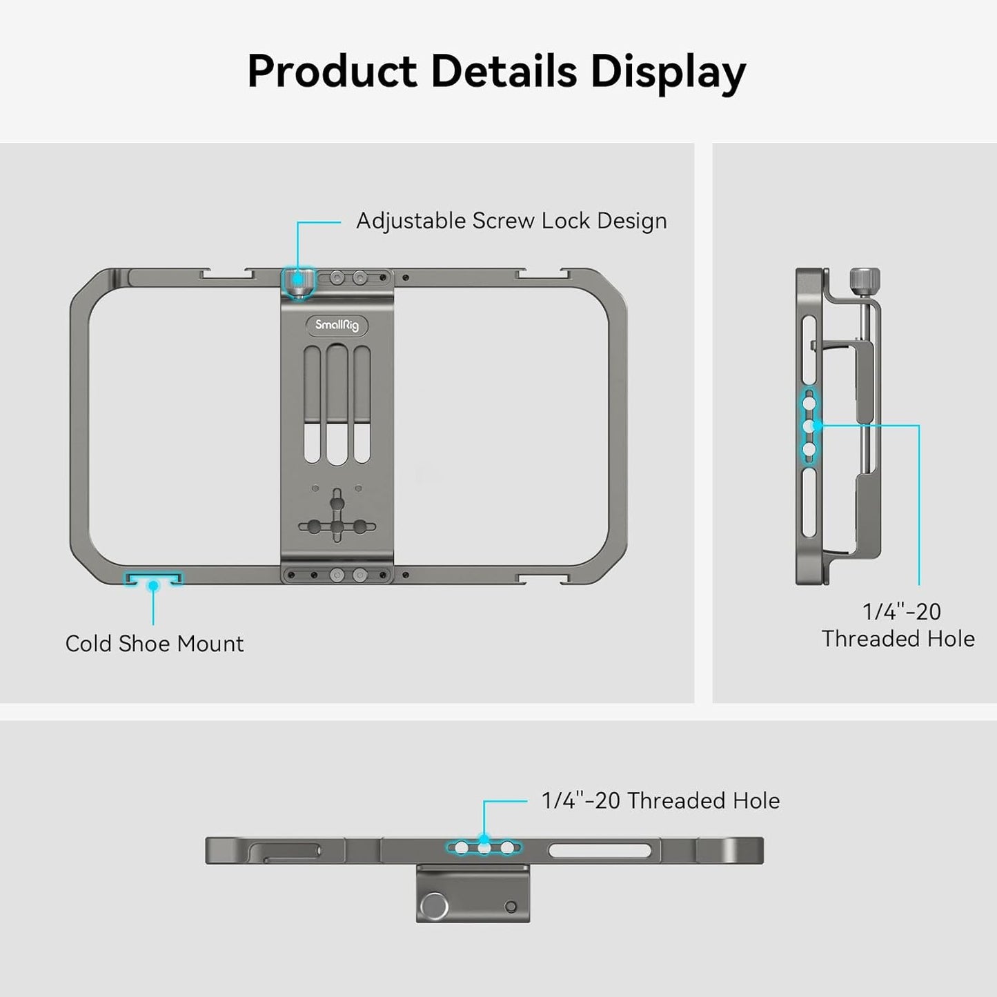 SmallRig Universal Smartphone Video Rig for iPhone 16 15 14 for Samsung, Filmmaking Vlogging Rig Aluminium Alloy Phone Video Cage Grip with Cold Shoe Mount for Videomaker Videographer