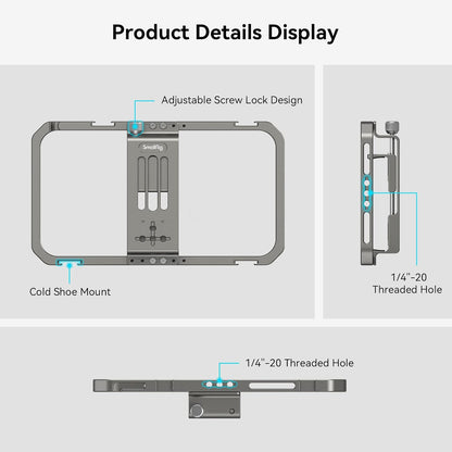 SmallRig Universal Smartphone Video Rig for iPhone 16 15 14 for Samsung, Filmmaking Vlogging Rig Aluminium Alloy Phone Video Cage Grip with Cold Shoe Mount for Videomaker Videographer
