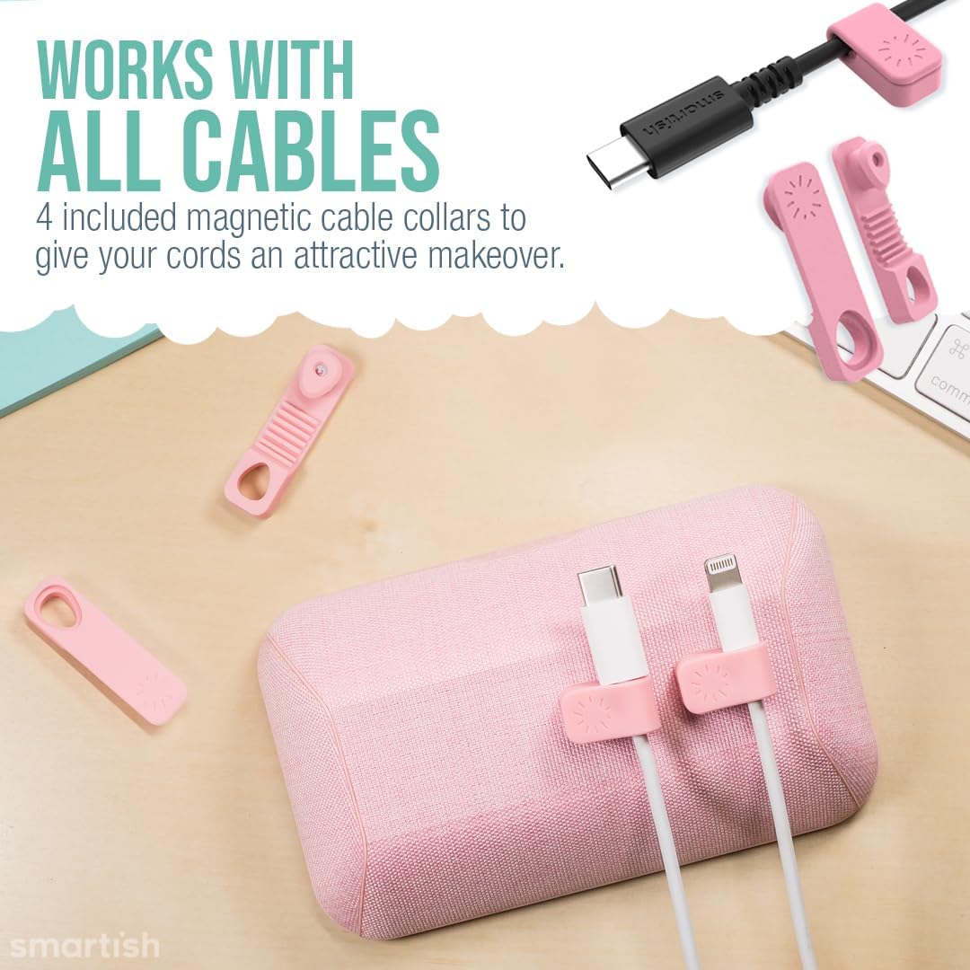 Smartish® Magnetic Cord Holder - Bigger Cable Wrangler Organizer with Magnet Clips for Charger Management on Desktop, Nightstand, or Side Table - Holds 6+ Cables - I'm Blushing